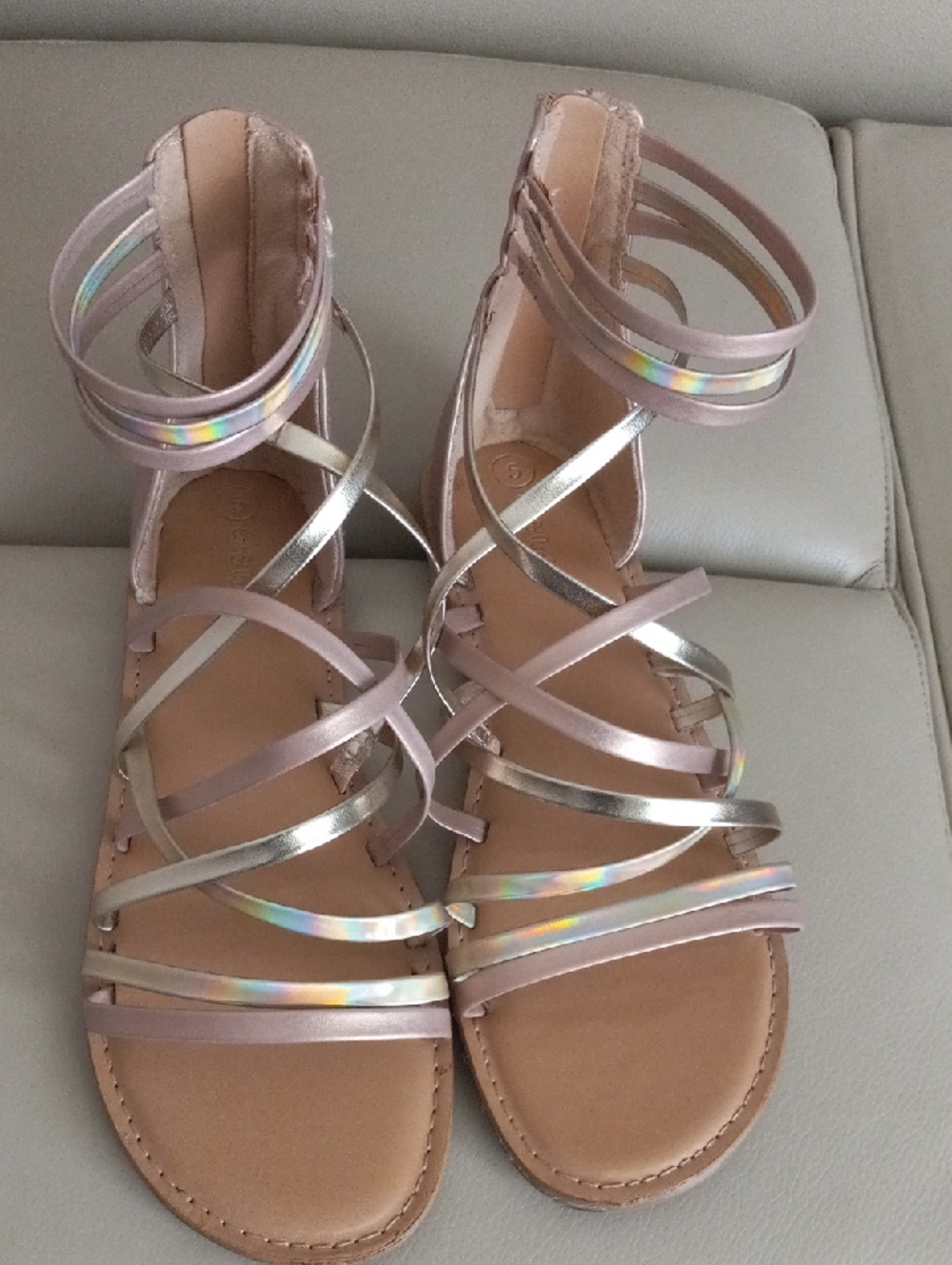 Cat & Jack Pink and Silver Strappy Gladiator Sandals Size 5